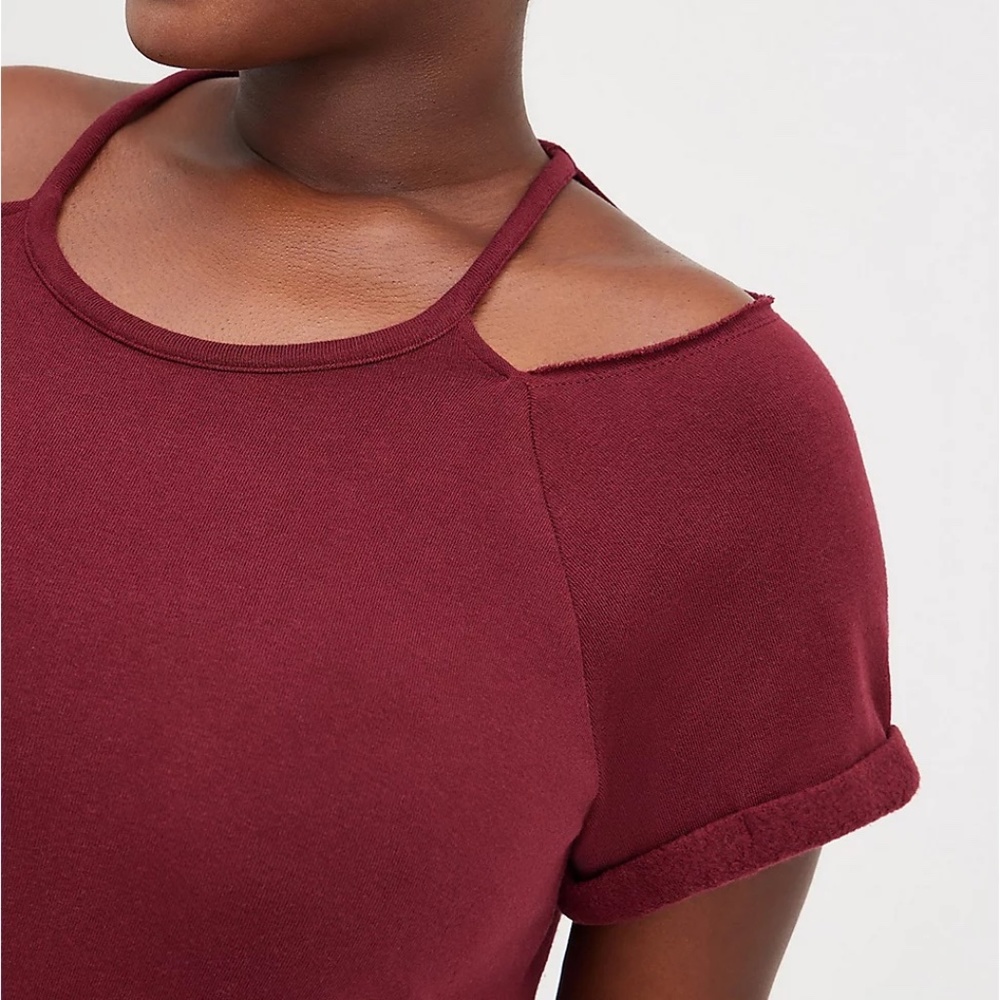 Torrid Dress 3X Burgundy/Wine Cold Shoulder Cut Out Mini Plus Relaxed Lounge New - Picture 4 of 5